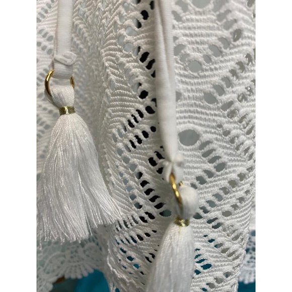 Tahiti Crochet Swim Cover Up Womens White V Neck Boho Dress XL Adjust Waist VTG - Picture 10 of 16